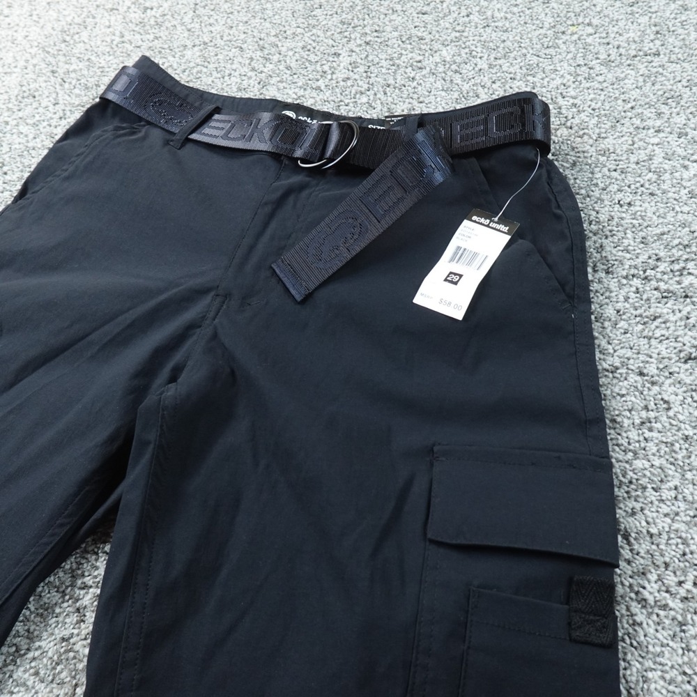 NEW Ecko Unltd Shorts Mens 29 Black Cargo Utility Belted Stretch Hip‎ Hop Y2K